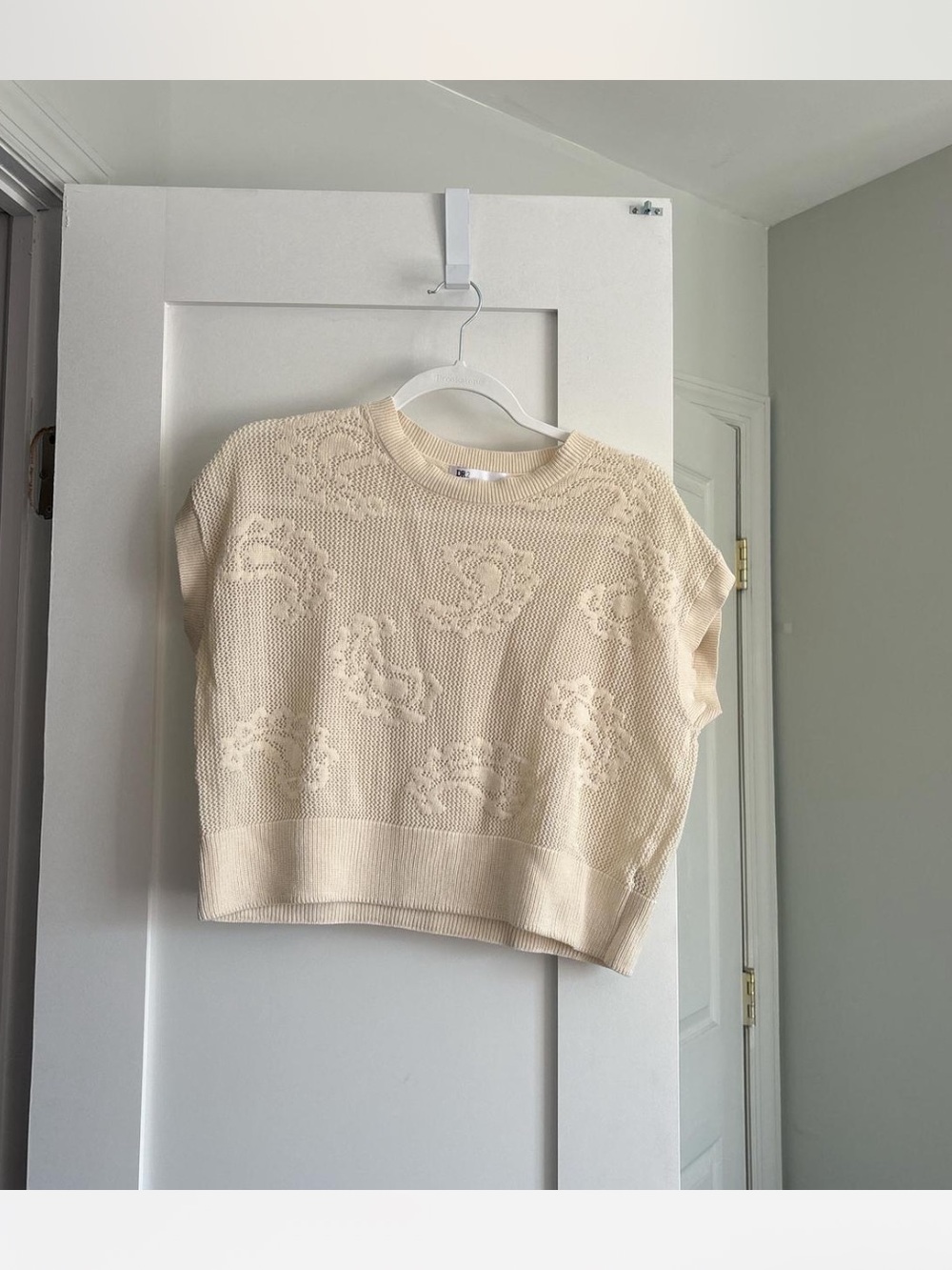 Cream paisley Knit Short-Sleeve Sweater